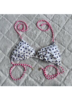 Victoria's Secret | White and Navy Polka dot Triangle Bikini Top | Size Large